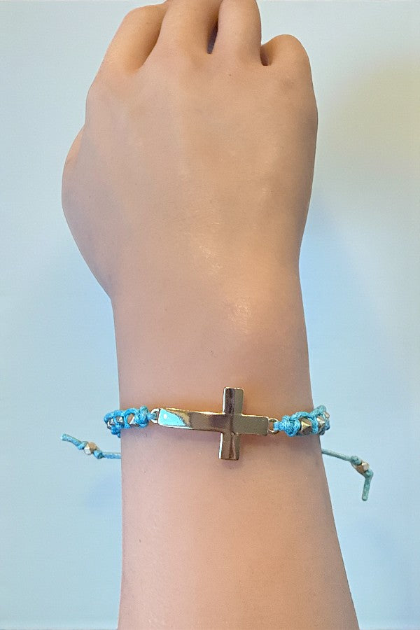 CROSS BEAD WOVEN CORD SLIDER BRACELET