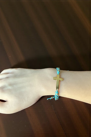 CROSS BEAD WOVEN CORD SLIDER BRACELET