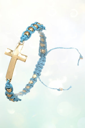 CROSS BEAD WOVEN CORD SLIDER BRACELET