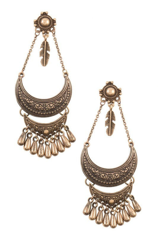 Etched Crescent Dangling Drop Dangle Earring