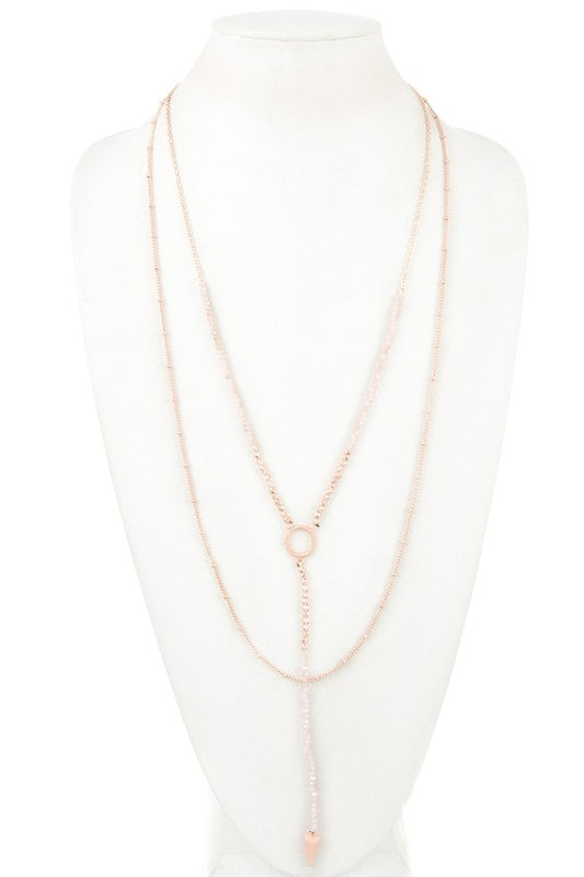 MIX BEAD CONE PENDANT CHAIN LAYERED NECKLACE