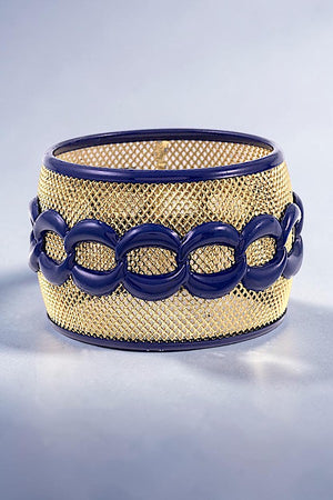MESH CHAIN ACCENT WIDE BANGLE BRACELET