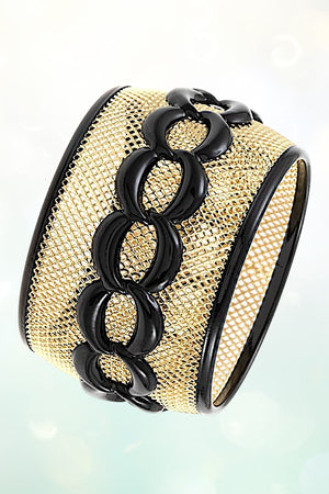 MESH CHAIN ACCENT WIDE BANGLE BRACELET