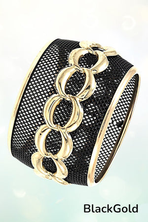 MESH CHAIN ACCENT WIDE BANGLE BRACELET