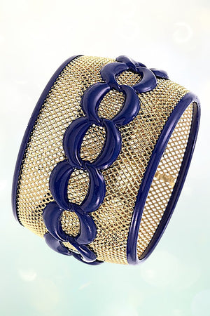 MESH CHAIN ACCENT WIDE BANGLE BRACELET