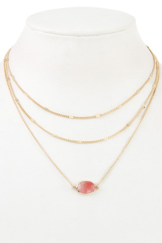 LAYERED CHAIN FACETED GEM PENDANT NECKLACE