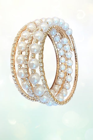 Rhinestone and Pearl Flex Wrap Around Bracelet