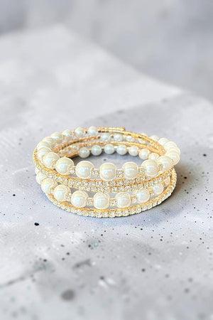 Rhinestone and Pearl Flex Wrap Around Bracelet