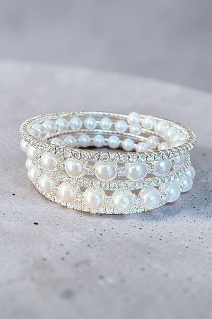 Rhinestone and Pearl Flex Wrap Around Bracelet