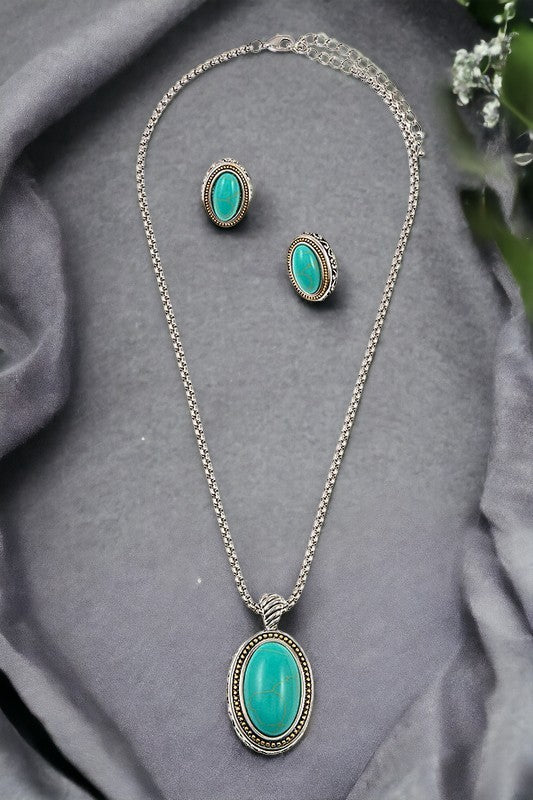 Oval Framed Pendant Necklace Set