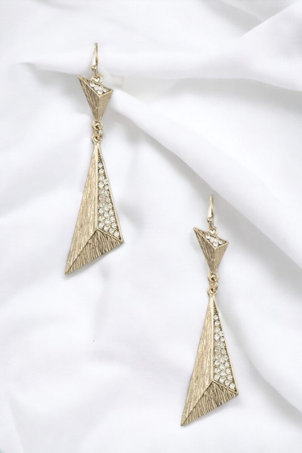 SCRATCHED TRIANGLE RHINESTONE EARRING