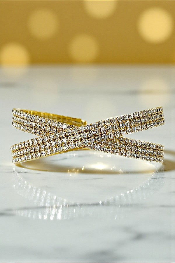 CROSSED RHINESTONE PAVE FLEX BRACELET