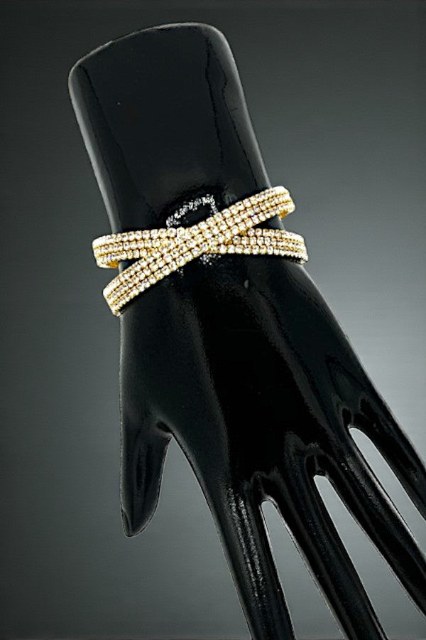 CROSSED RHINESTONE PAVE FLEX BRACELET
