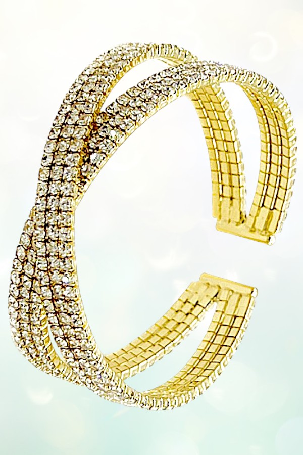 CROSSED RHINESTONE PAVE FLEX BRACELET