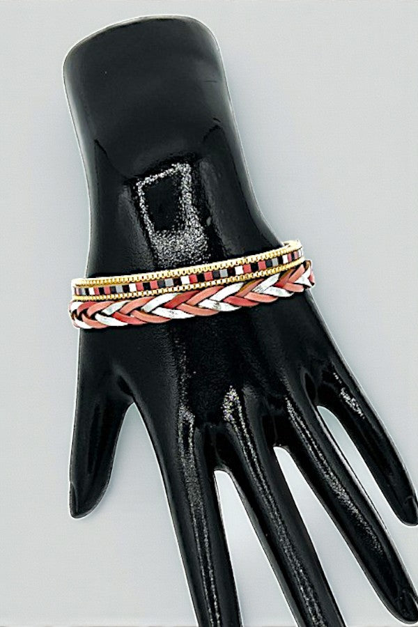 BRAIDED MULTI TONE CHAIN ACCENT BRACELET