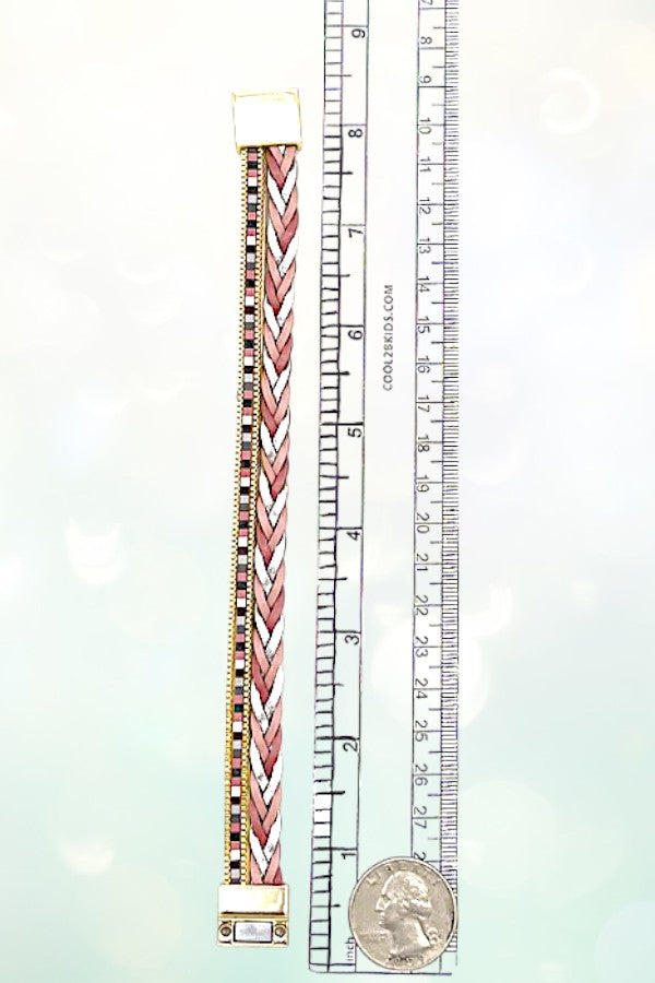 BRAIDED MULTI TONE CHAIN ACCENT BRACELET