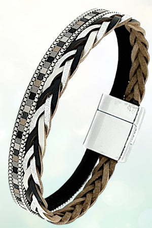 BRAIDED MULTI TONE CHAIN ACCENT BRACELET