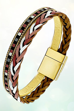 BRAIDED MULTI TONE CHAIN ACCENT BRACELET