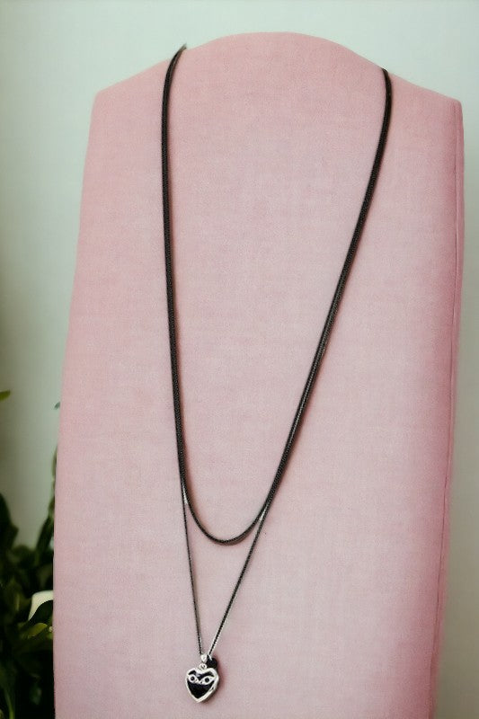 Elongated Heart Gem Pendant Necklace