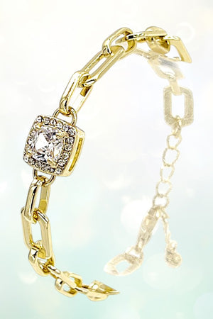 SQUARE CRYSTAL GEM ACCENT CHAIN BRACELET