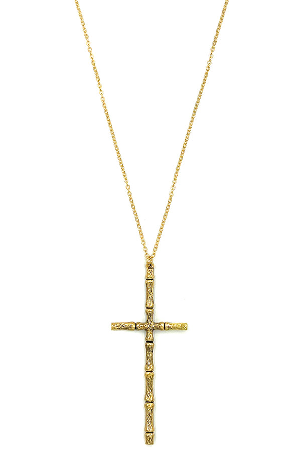 Bamboo Cross Detail Pendant Necklace