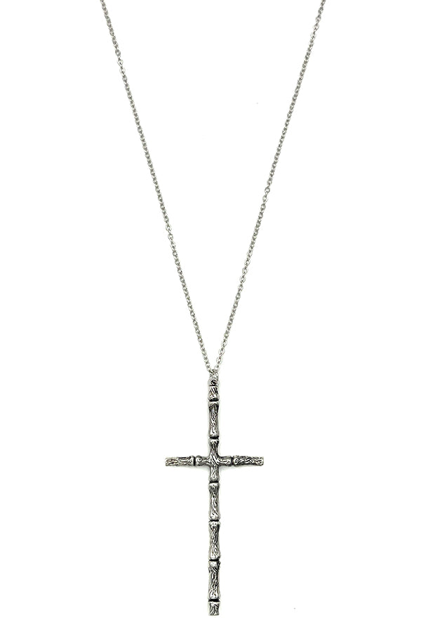 Bamboo Cross Detail Pendant Necklace