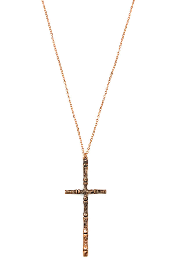 Bamboo Cross Detail Pendant Necklace