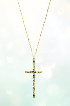 BAMBOO DETAILED CROSS PENDANT NECKLACE