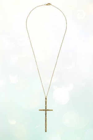 BAMBOO DETAILED CROSS PENDANT NECKLACE