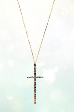BAMBOO DETAILED CROSS PENDANT NECKLACE
