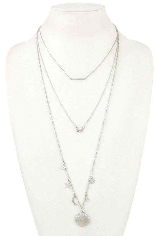 MULTI LINK DANGLE PENDANT LAYERED NECKLACE