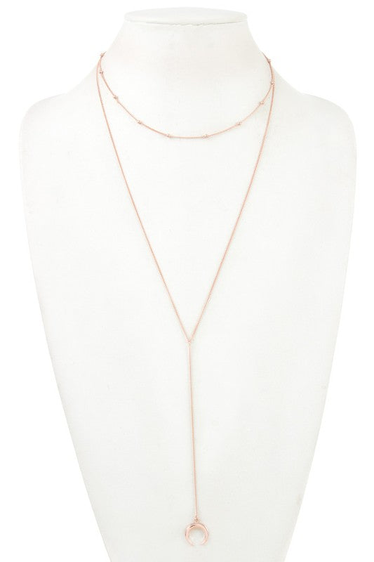 BEAD CHAIN CURVED PENDANT LONG NECKLACE