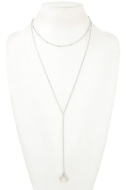 BEAD CHAIN CURVED PENDANT LONG NECKLACE