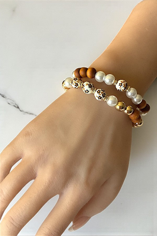 PEARL MIX BEAD STRETCH BRACELET SET