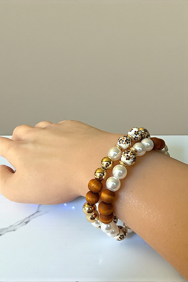 PEARL MIX BEAD STRETCH BRACELET SET
