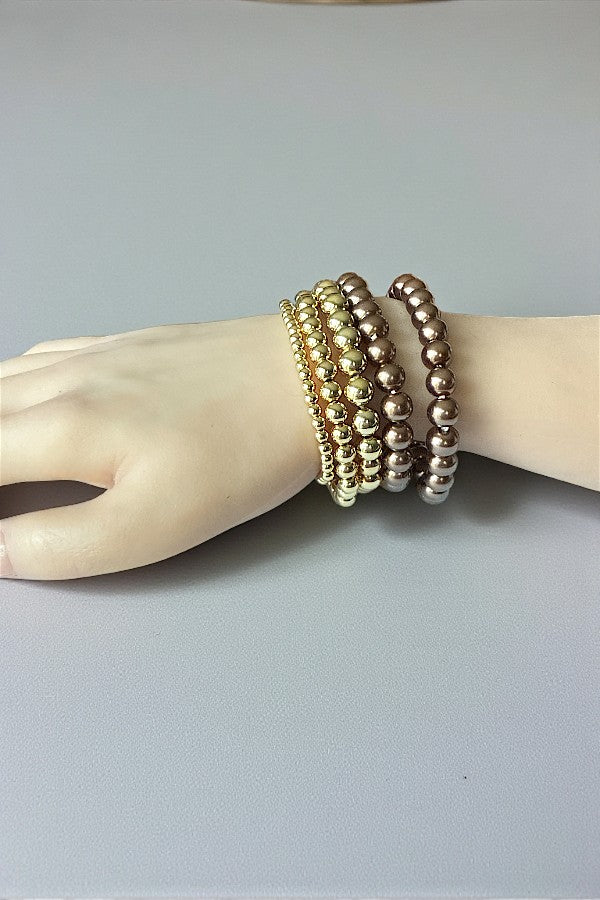 PEARL METAL MULTI SIZE BALL STRETCH BRACELET SET
