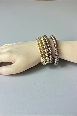 PEARL METAL MULTI SIZE BALL STRETCH BRACELET SET