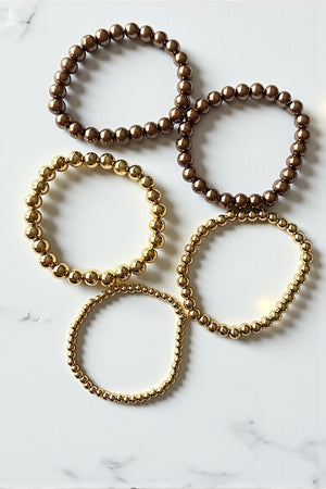 PEARL METAL MULTI SIZE BALL STRETCH BRACELET SET