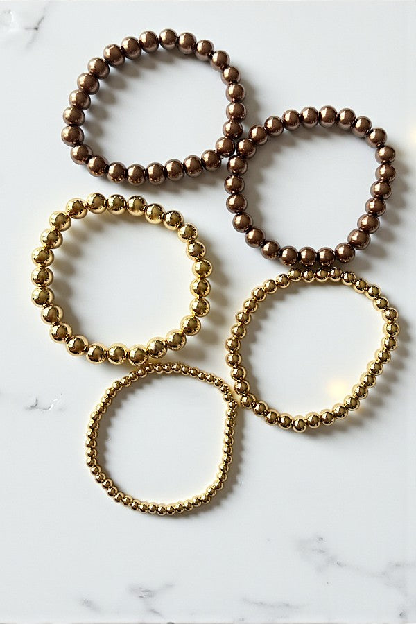 PEARL METAL MULTI SIZE BALL STRETCH BRACELET SET