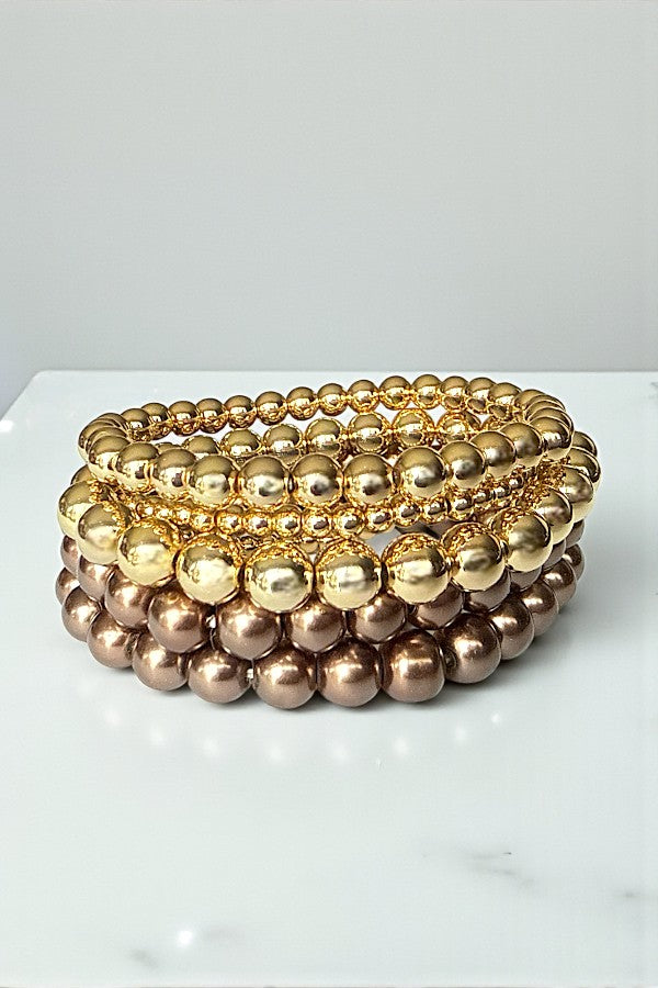 PEARL METAL MULTI SIZE BALL STRETCH BRACELET SET