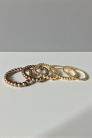 PEARL METAL MULTI SIZE BALL STRETCH BRACELET SET