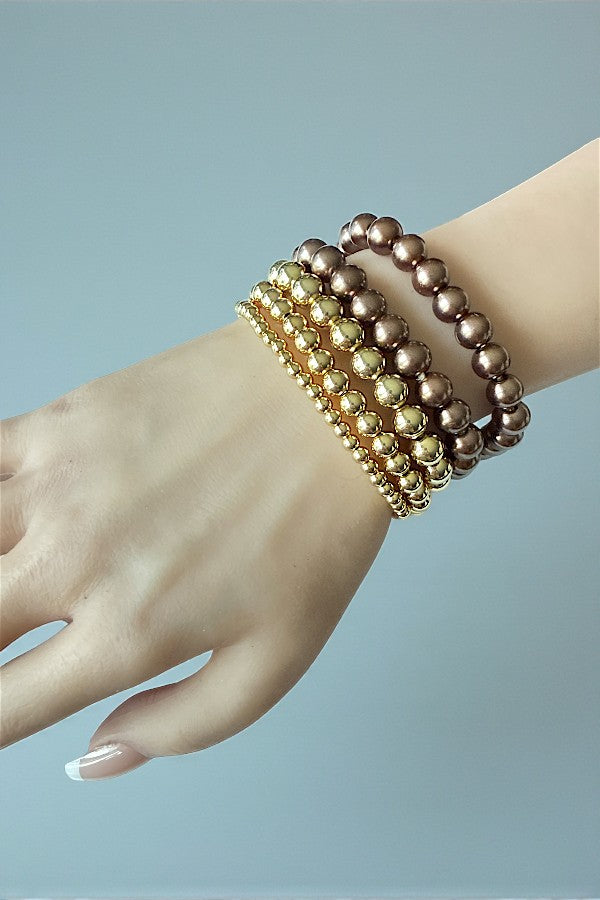 PEARL METAL MULTI SIZE BALL STRETCH BRACELET SET