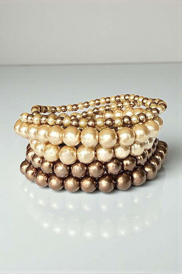 BROWN PEARL BEAD 6 STRETCH BRACELET SET