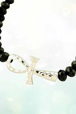 CROSS ACCENT FACETED BEADED BRACELET