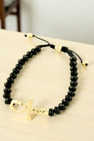 CROSS ACCENT FACETED BEADED BRACELET