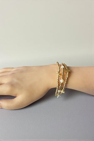 CROSS STATIONED PEARL BEADED STRETCH BRACELET SET