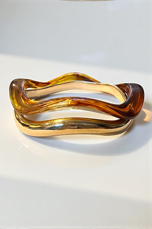 WAVY TORTOISE AND GOLD 2 PIECE BANGLE SET