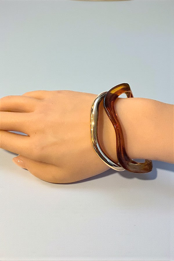 WAVY TORTOISE AND GOLD 2 PIECE BANGLE SET