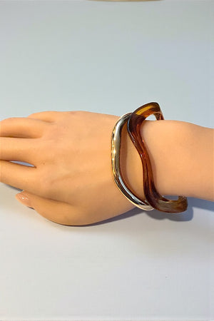 WAVY TORTOISE AND GOLD 2 PIECE BANGLE SET