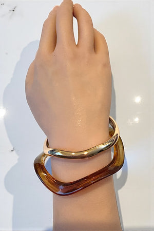 WAVY TORTOISE AND GOLD 2 PIECE BANGLE SET